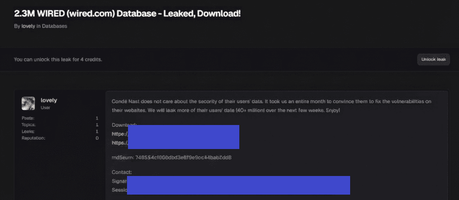 Major Data Breach at Condé Nast: 2.3 Million Wired.com Subscriber Records Leaked, 40 Million More at Risk