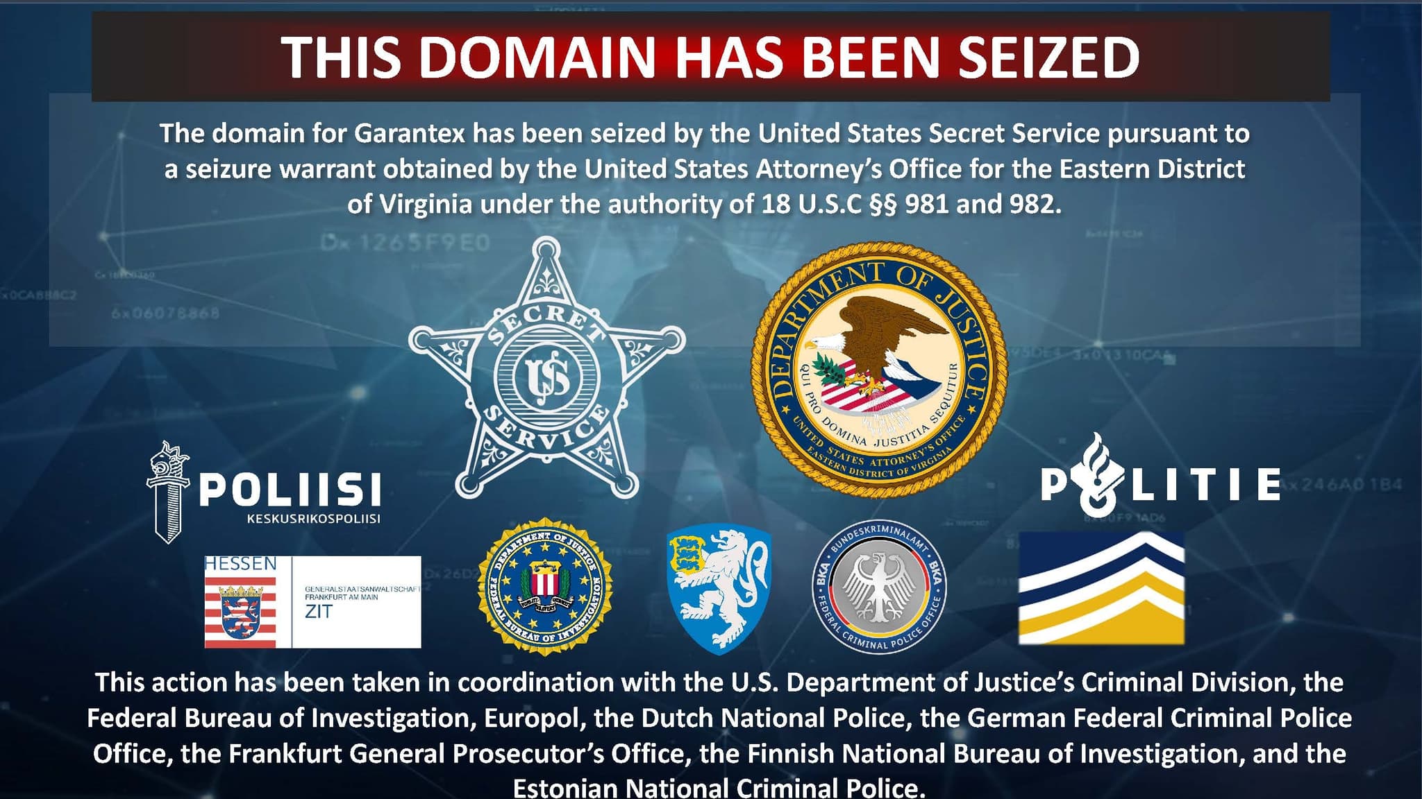 Russian Crypto Exchange Garantex Seized in International Law Enforcement Operation