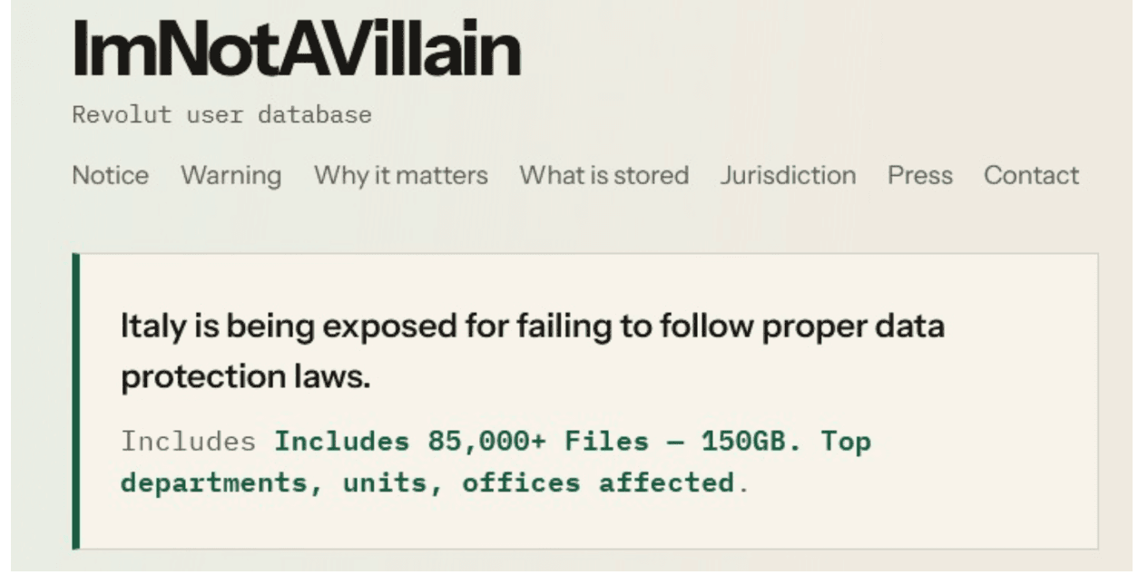 Hacker 'IAmNotAVillain' Leaks Italian Government Documents in Revolut Case