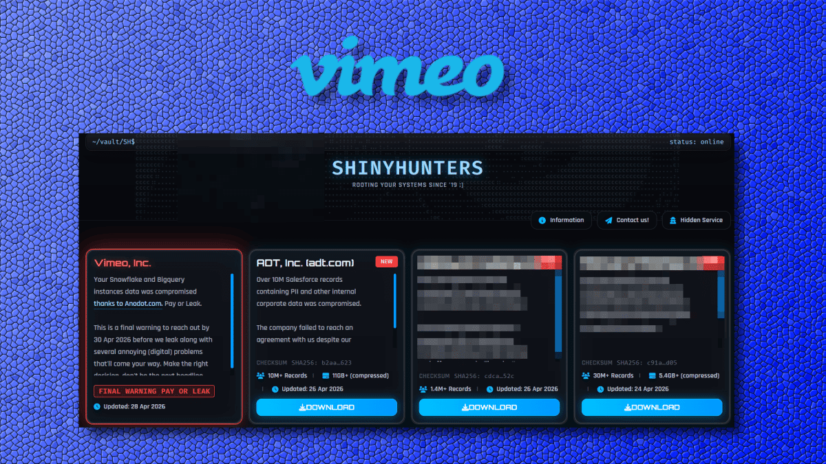 Cybercriminal Group ShinyHunters Offers Stolen Vimeo Data on Darknet