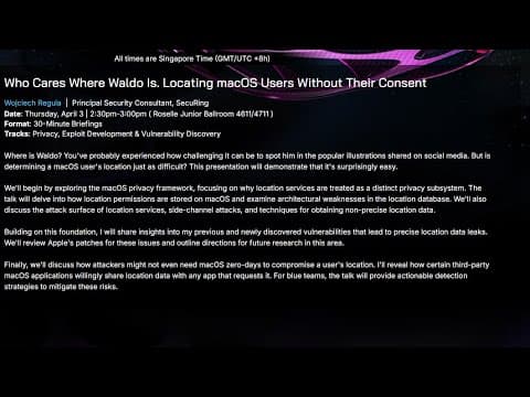 New Video from @BlackHatOfficialYT Explores macOS Location Service Vulnerabilities