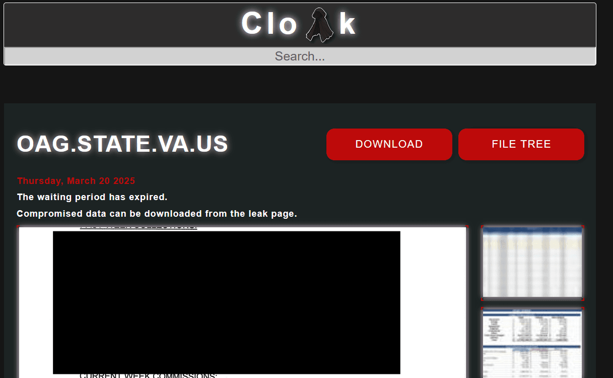 Ransomware Group Cloak Claims Responsibility for Cyberattack on Virginia Attorney General's Office