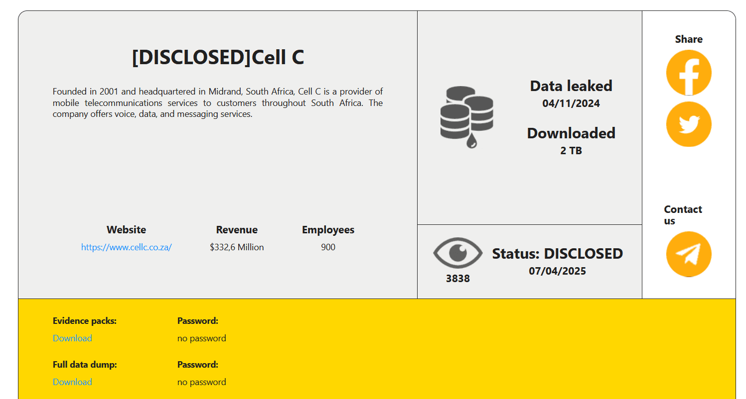 South African Telecom Provider Cell C Confirms Data Breach Following 2024 Cyberattack