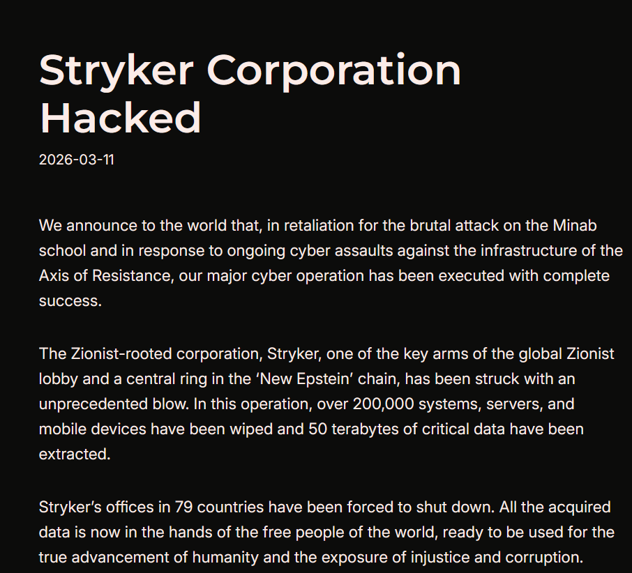 Cyberattack on Stryker Wipes Employee Devices Without Malware
