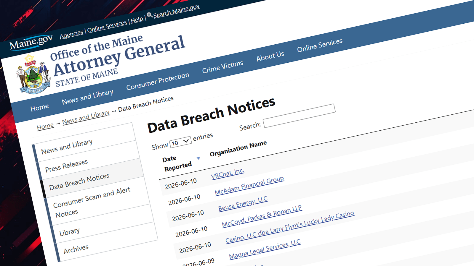 Maine's Breach Notification Portal Abused with Fake Data Breach Disclosures